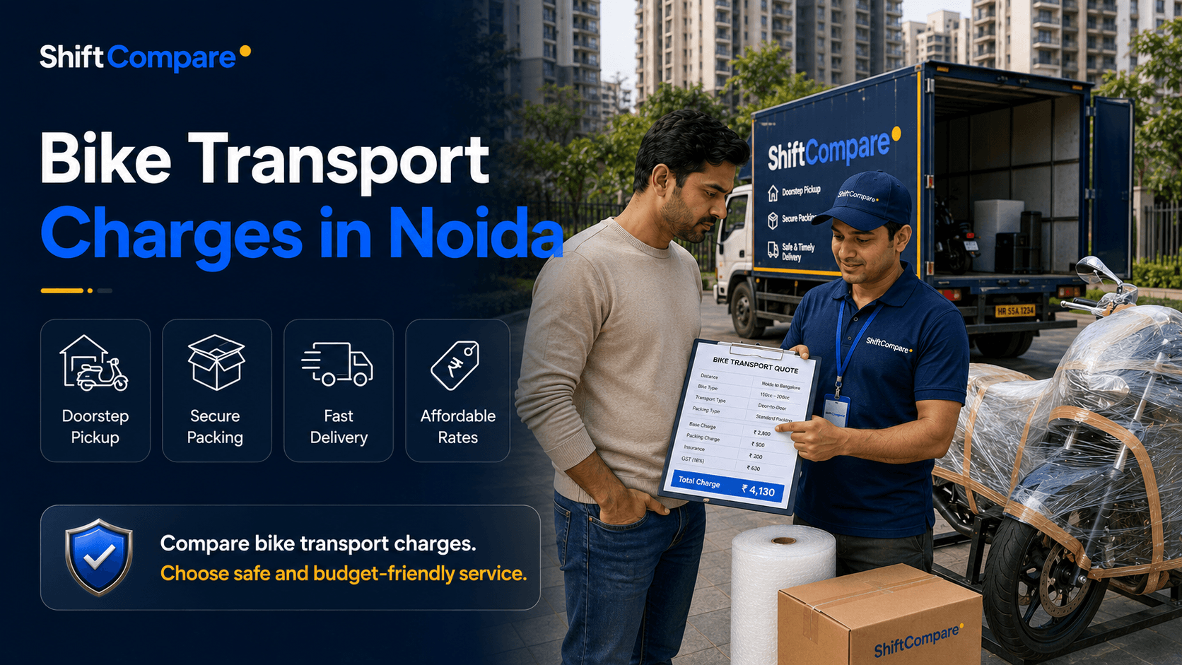 Bike transport charges from Noida by route, bike type, packing and delivery proof